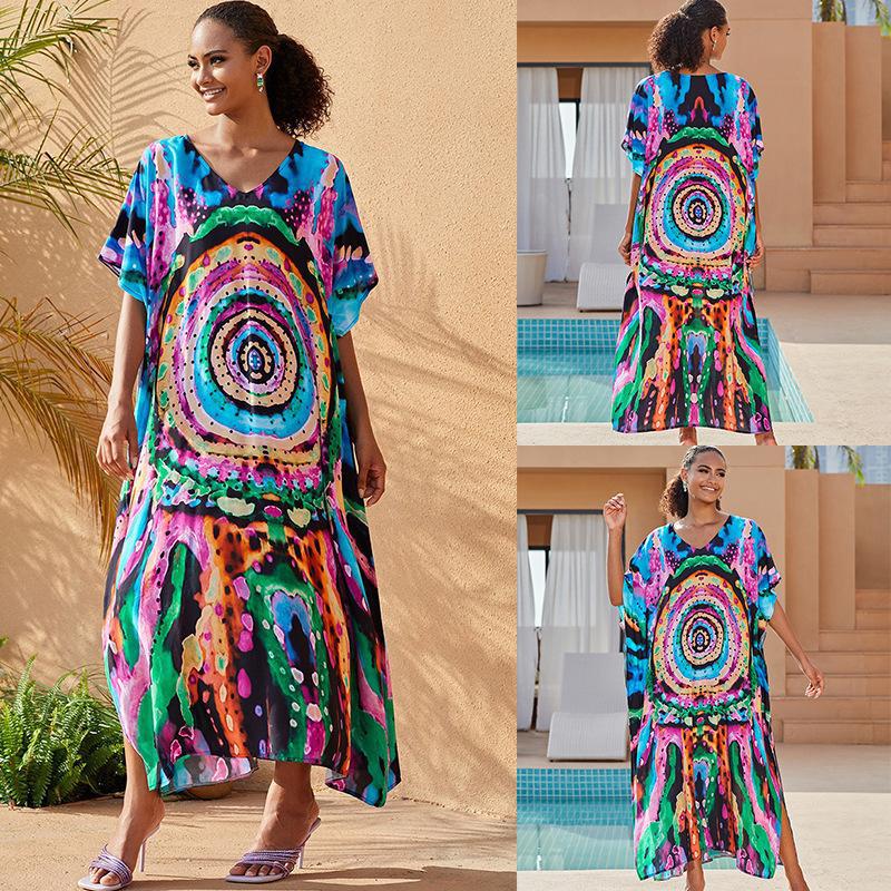 Rayon Printing Beach Cover up Robe Vacation Sun Protection Shirt Bikini Cover Bella Mia